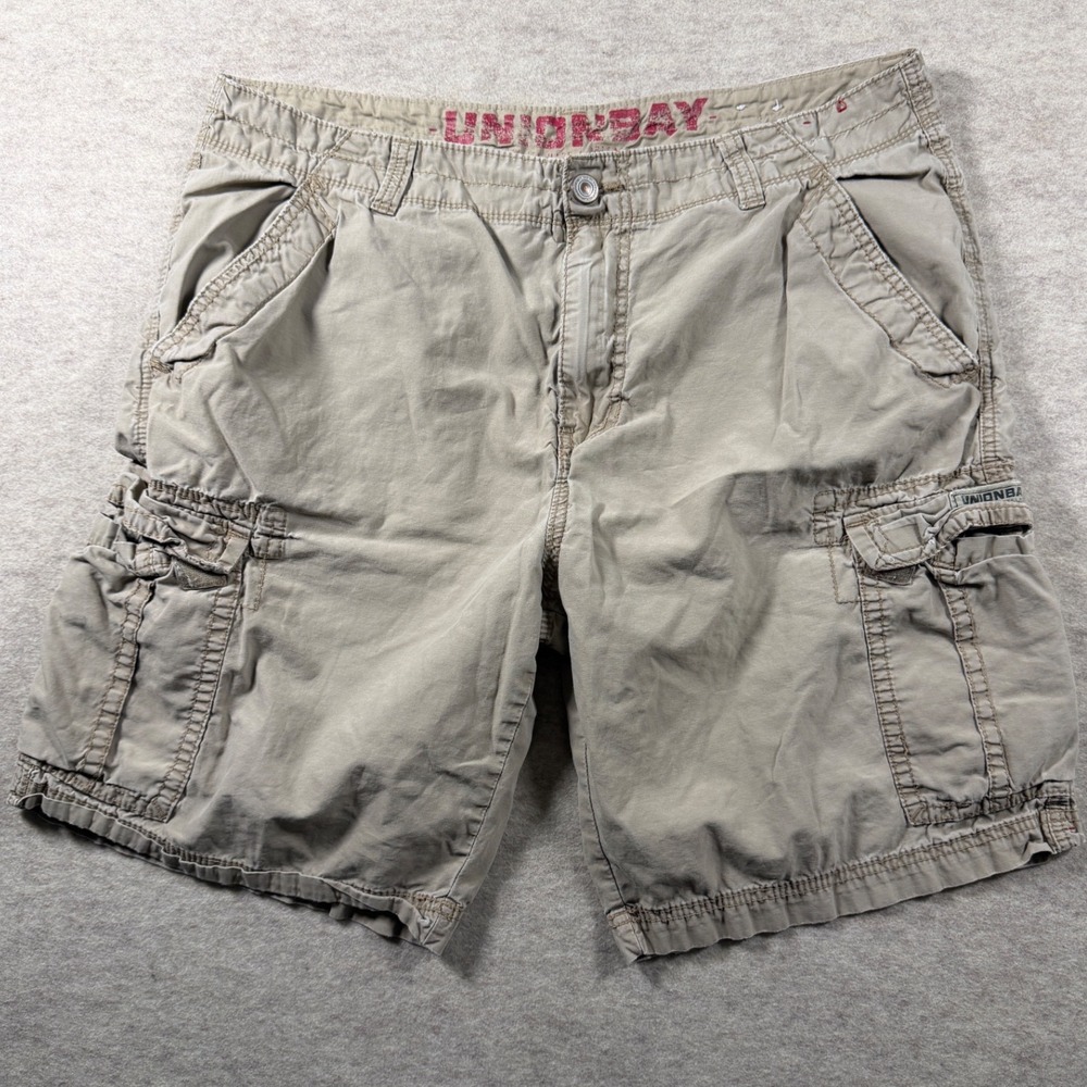 Y2K Unionbay Mens Khaki Cargo Shorts Size 38 Tan Cotton Baggy Relaxed YB51696